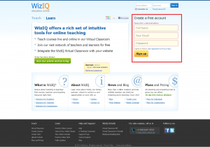Форма регистрации на wiziq.com Форма регистрации на wiziq.com